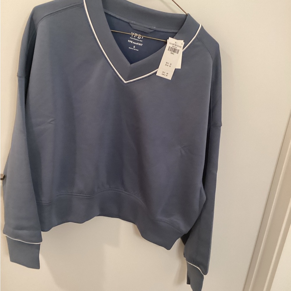 YPB V-Neck Blue Women's Sweatshirt with Contrast Trim
